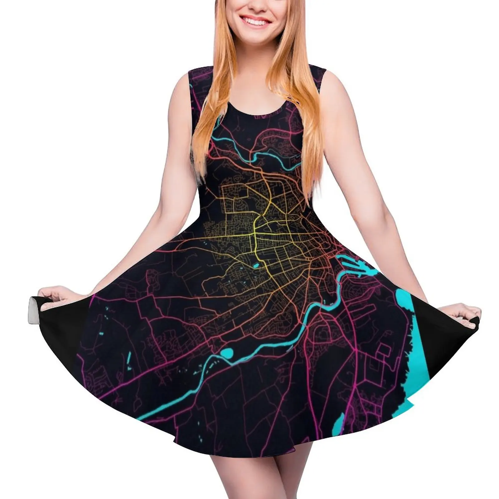 

Aberdeen City Map of Scotland - Neon Sleeveless Dress purple dress Summer women"s clothing ladies dresses for special occasions