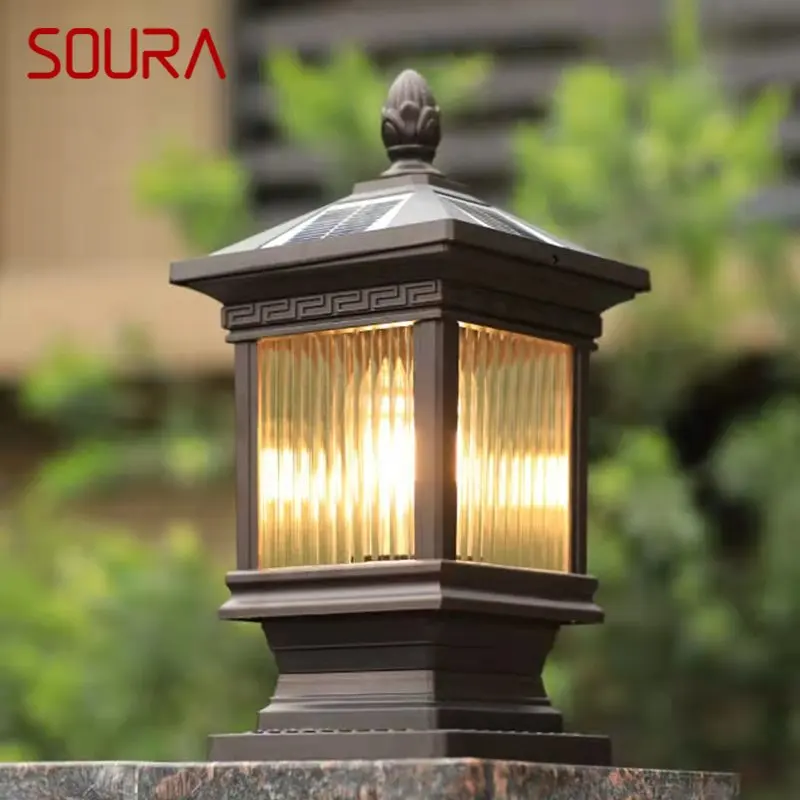 

SOURA Outdoor Solar Post Lamp Classical Retro Waterproof Courtyard Led for Decoration Garden Balcony Villa Wall Light