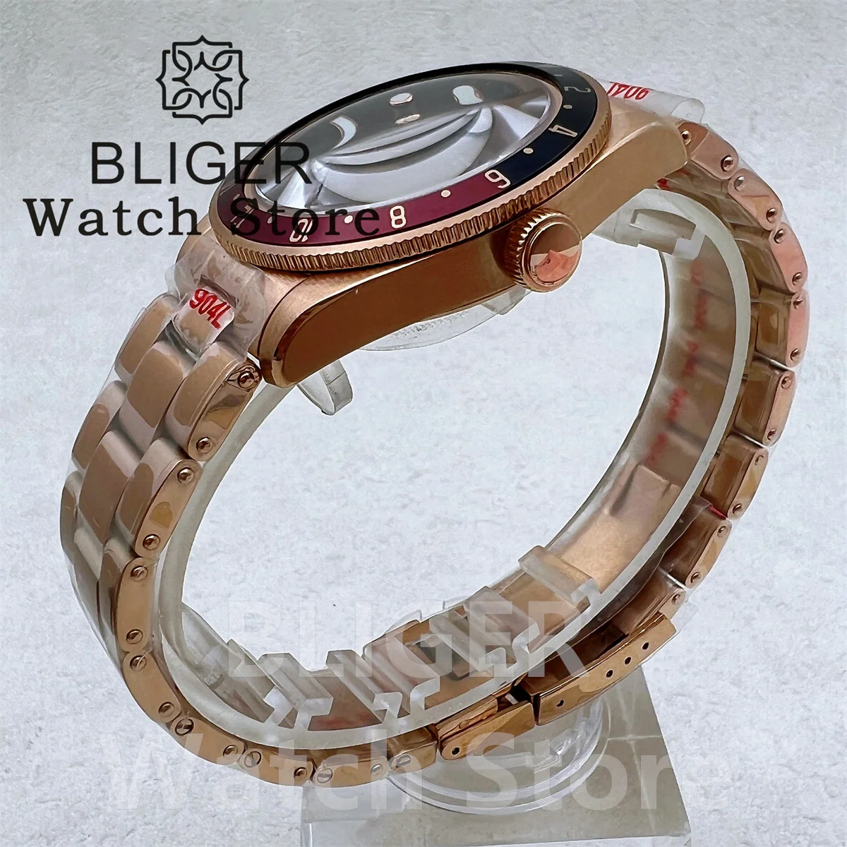 BLIGER NH35A PT5000 Automatic Machinery Movt 39mm Rose gold BB58 Watch For Men Dome Sapphire Glass Luminous Deepwaterproof Watc