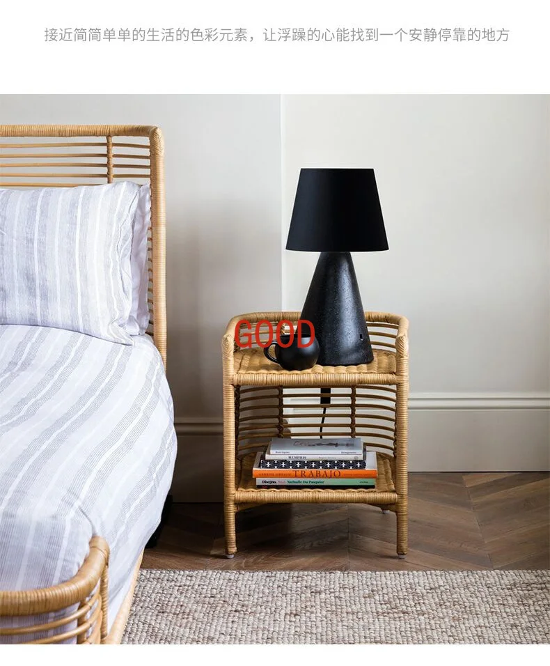 Скандинавский стиль, двойная креативная большая кровать для отеля, простой праздничный стиль, ротанговая художественная мебель, кровать, мебель для спальни
