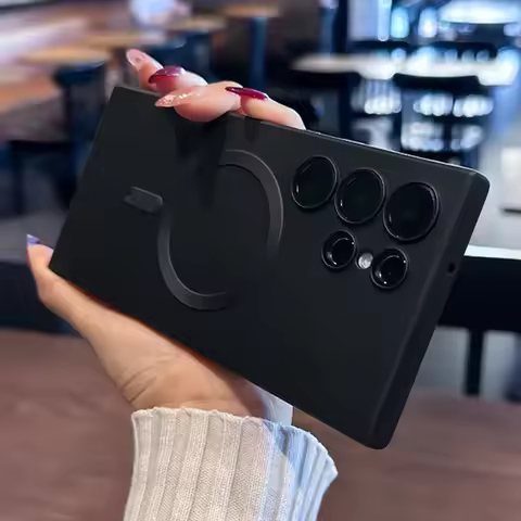 Luxury Magnetic Case For Samsung Galaxy S24 S23 S22 Ultra S21 FE Plus With Lens Protector Wireless Charging Phone Accessories