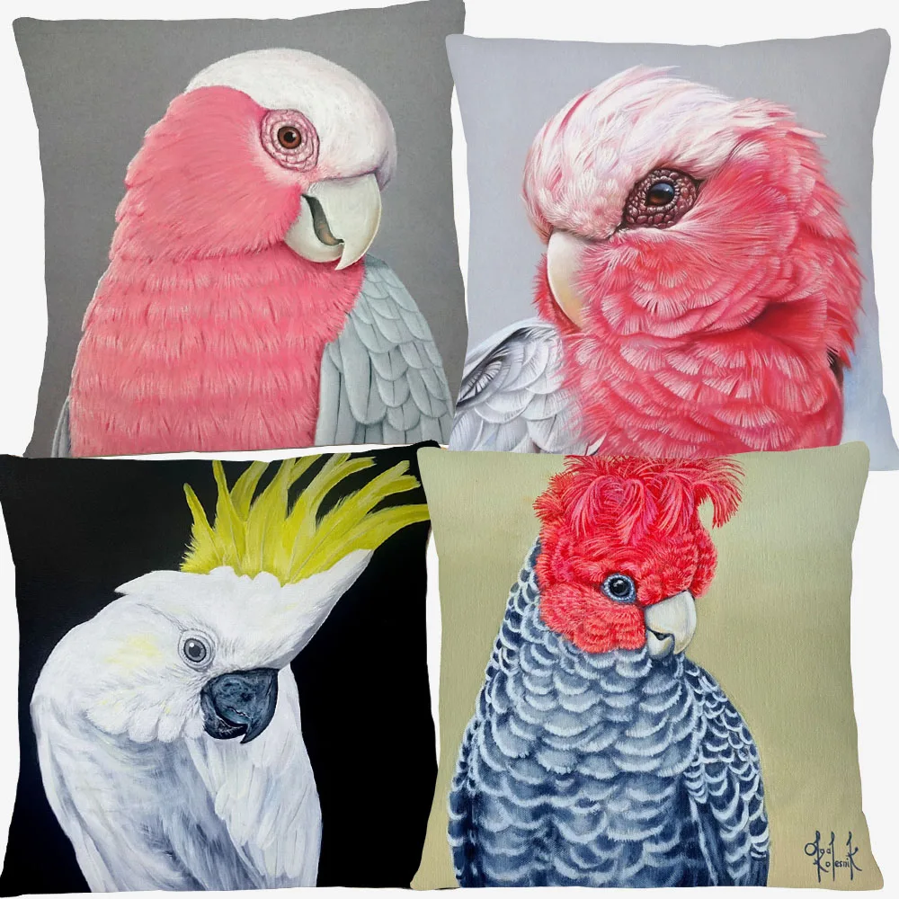 Australian Birds Cockatoo Zebra Finches Pink Robin Poster Painting Cushion Cover Animals Pillow Case Sofa Decor