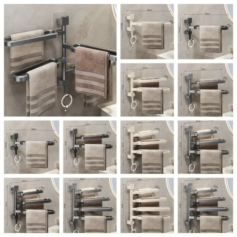 Plastics Rotating Multi-rod Towel Rack Towel Rack Multi-layer No-Punch Towel Rack Wall Mounted Rotatable Multi-Bar Towel Rack