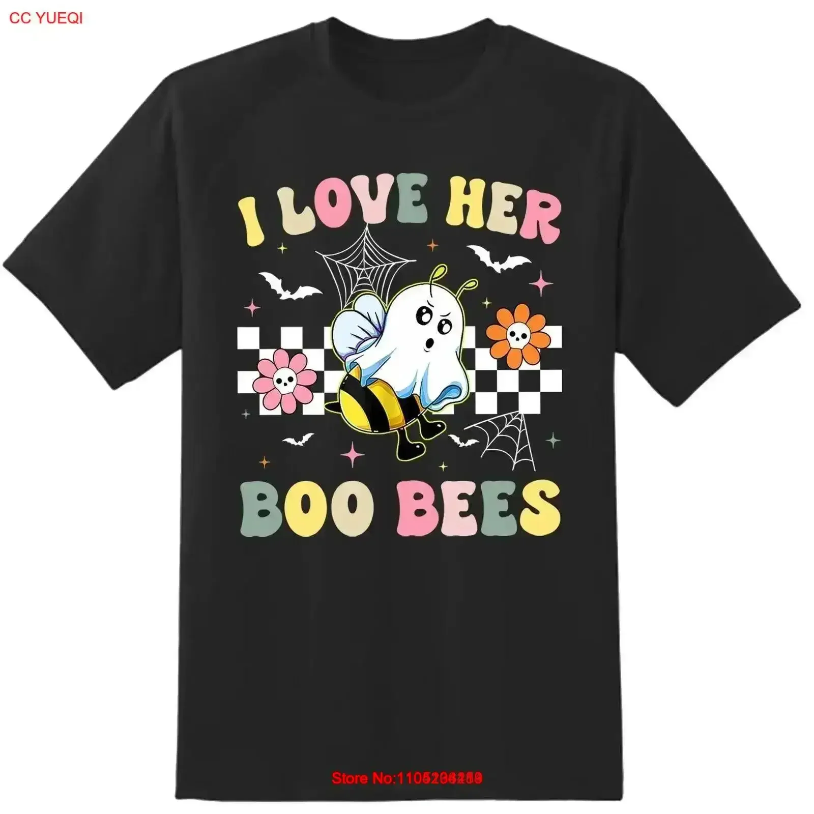 I Love Her Boo Bees Halloween Matching Couple Groovy Era T-Shirt HLW5 Vintage Washed Stretched Soft Streetwear-Grafik