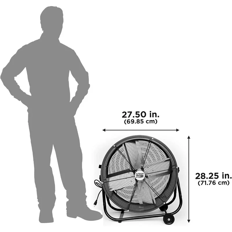 مروحة صناعية Maxx Air مقاس 24 بوصة شديدة التحمل - مروحة طبلة متينة لورشة العمل - مراوح متجر قوية شديدة التحمل للاستخدام الصناعي