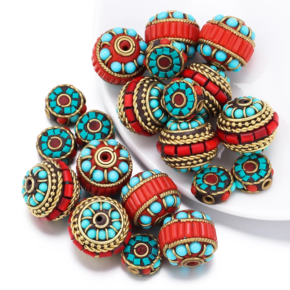 2pcs/lot Indonesian Handmade Alloy Resin Spacer Beads Round Loose Beads For Jewelry Making DIY Necklace Bracelets Accessories