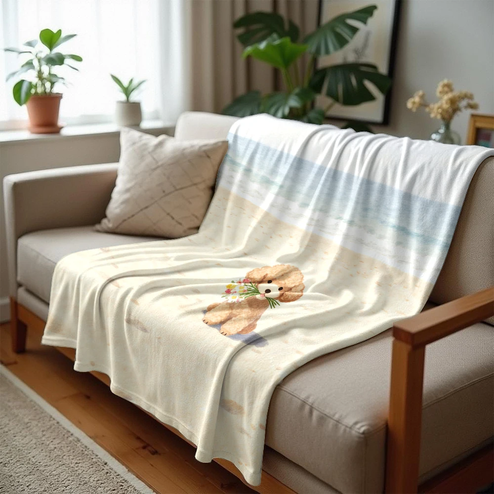 Beige Beach Poodle Ultra Soft Sherpa Fleece Blanket Fluffy Warm Halloween Cozy Throw for Sofa Couch Bedroom Gift All season