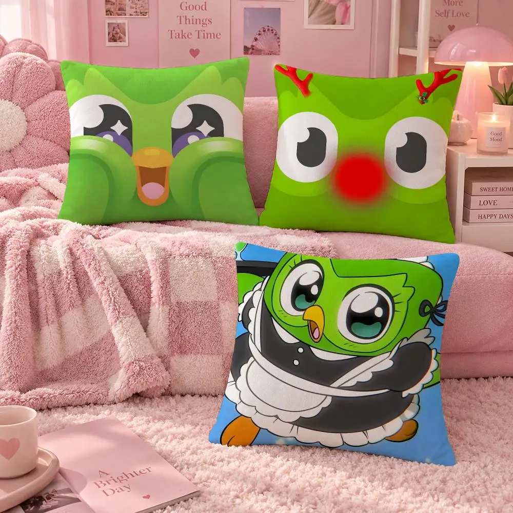 Brand Learning Owl Duolingo Cushion Cover Soft Throw Pillow Cover Washable Plush Cushion Case for Sofa Bed Living Room