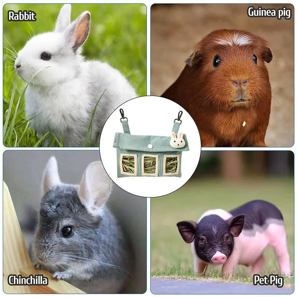 Rabbit Hay Feeder Bag Washable Large Capacity Hanging Feeding Sack Hay Dispenser For Rabbit Guinea Pig Chinchilla Supplies