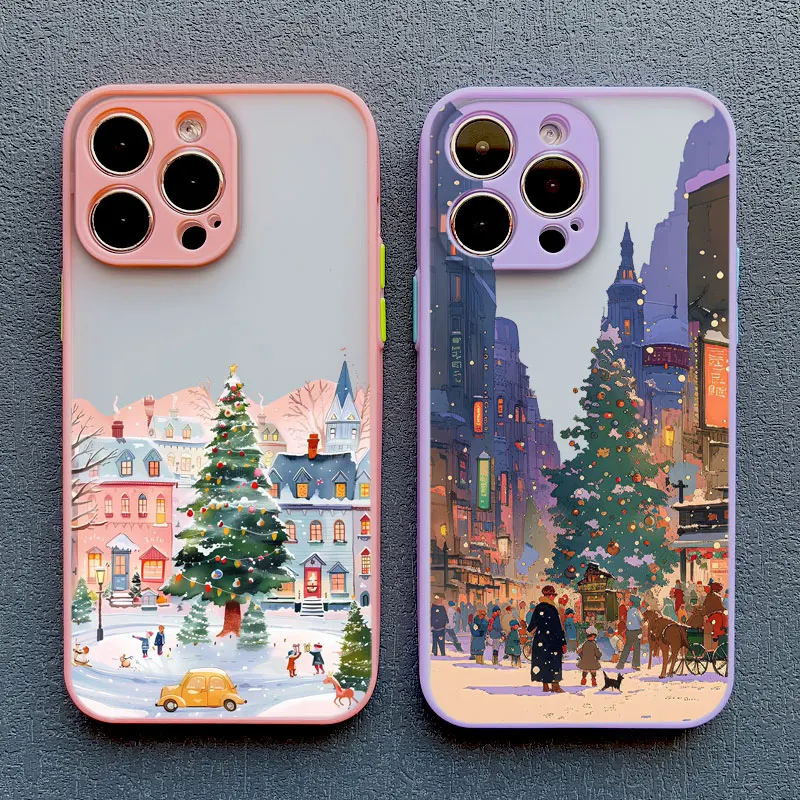 Ins Cartoon Christmas Style Phone Case For iPhone 16 Pro Max 15 14 13 12 11 Pro Max XR XS X 7 8 Plus SE Streetscape Phone Covers