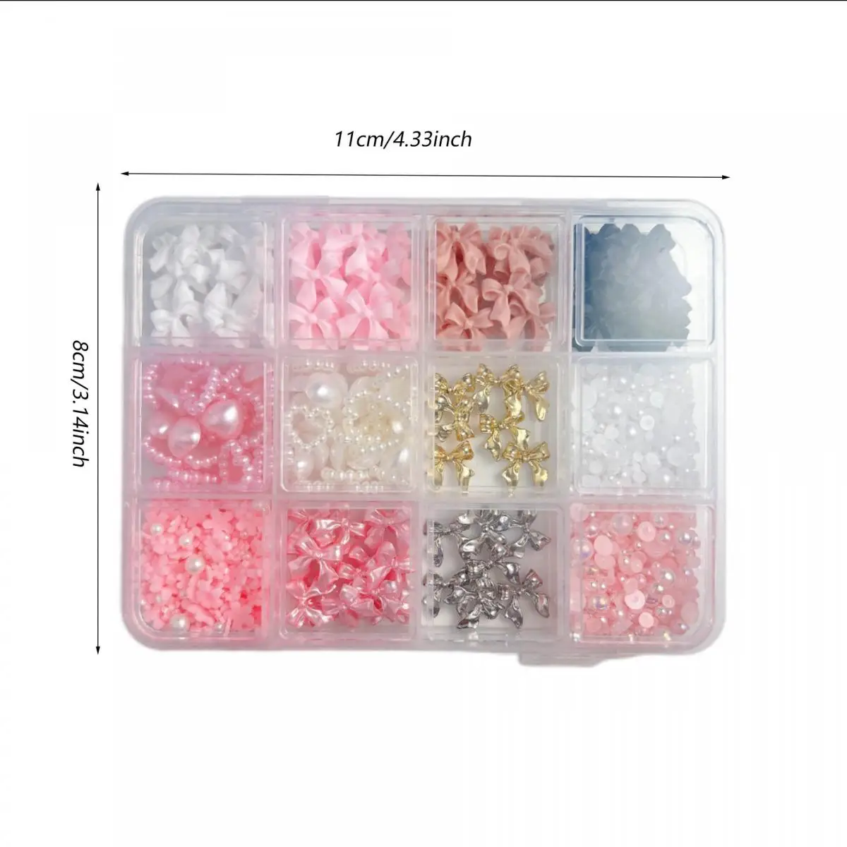 1Box Sweet Dreamy Multi Color Bow Nail Charms Resin Simulated Half Round Pearl Heart Nail Art Decoration Supplies For DIY Crafts