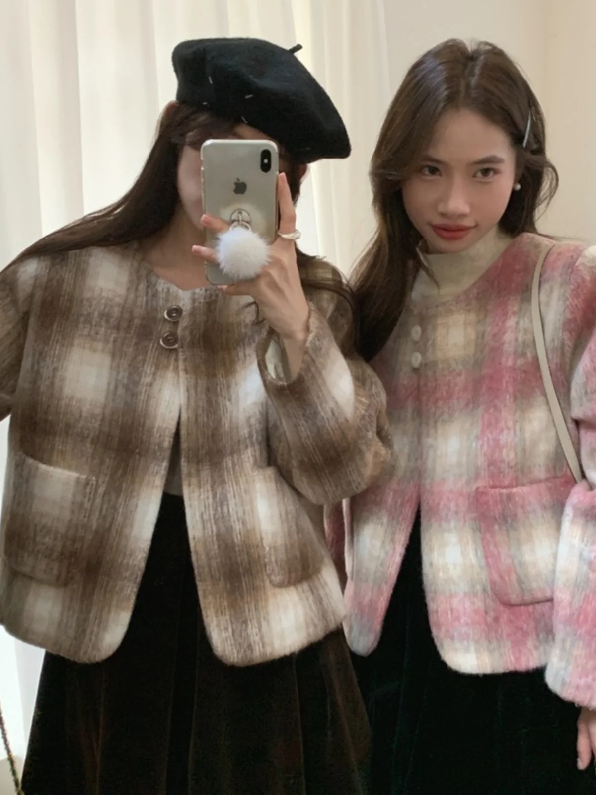 

Весеннее хлопковое пальто в клетку Jaet, женское корейское пальто Sweetn для поездок на работу, круглое пальто на пуговицах