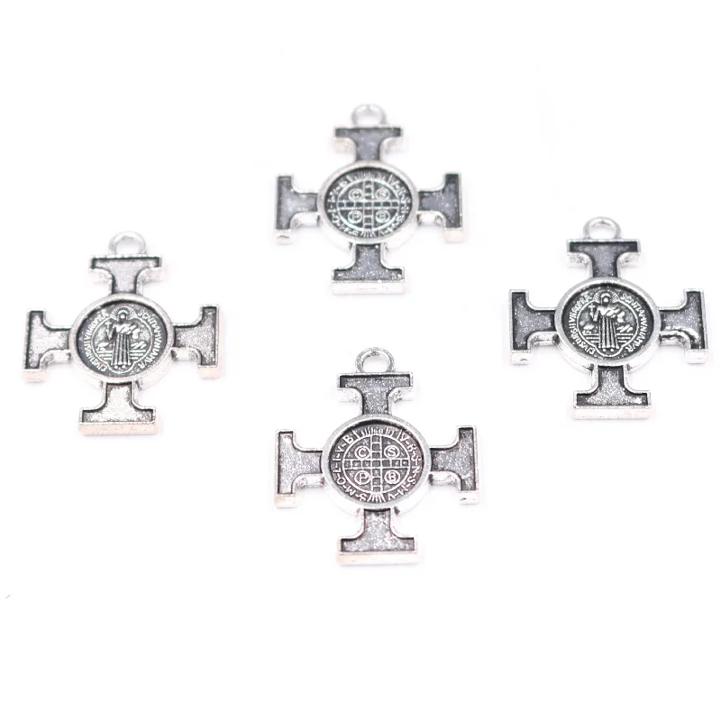 8pcs Silver Plated Catholic Saint Benedict Exorcist Cross Metal Pendant DIY Charm Necklace Bracelet Jewelry Crafts Making M1265