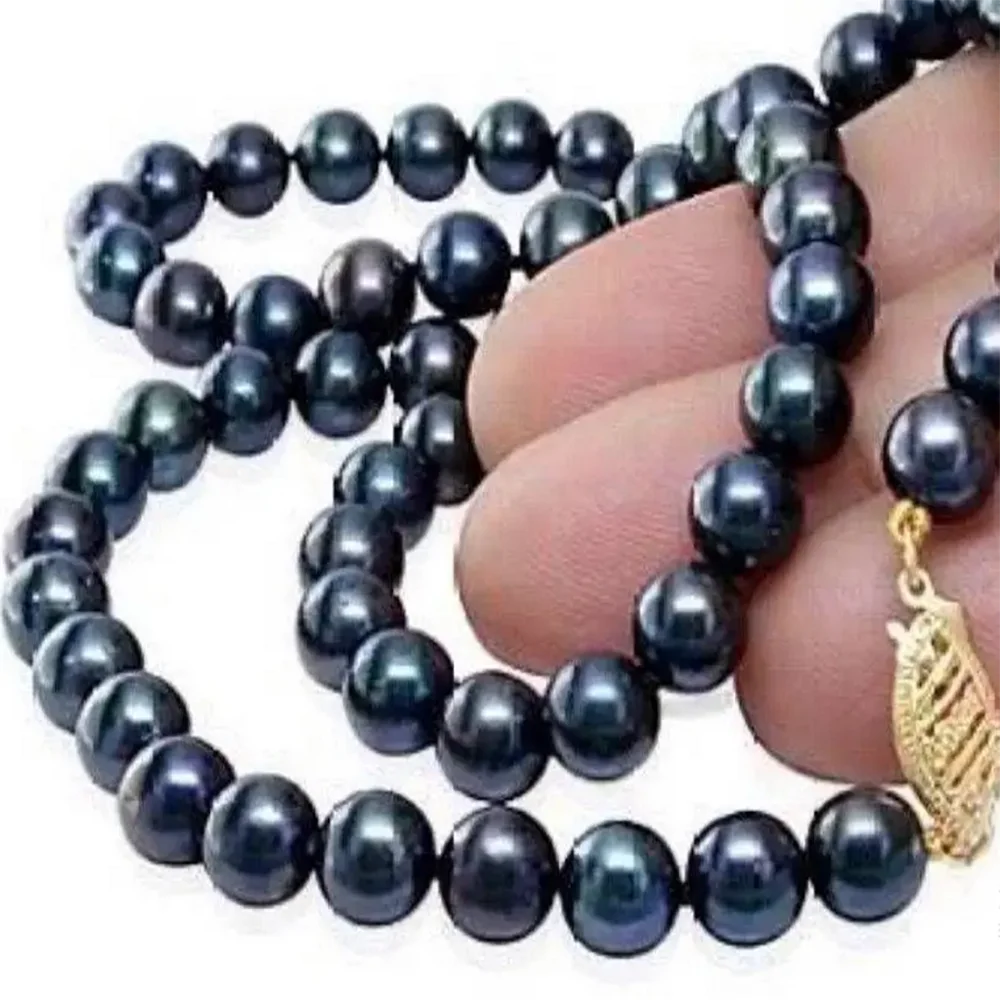 Charming AAA 7-8mm Black Akoya Cultured Pearl Necklace 18