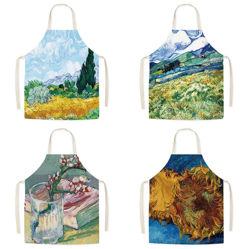 Van Gogh Oil Painting Style Sleeveless Anti-fouling Apron Adult Children's Studio Blouse Household Waist