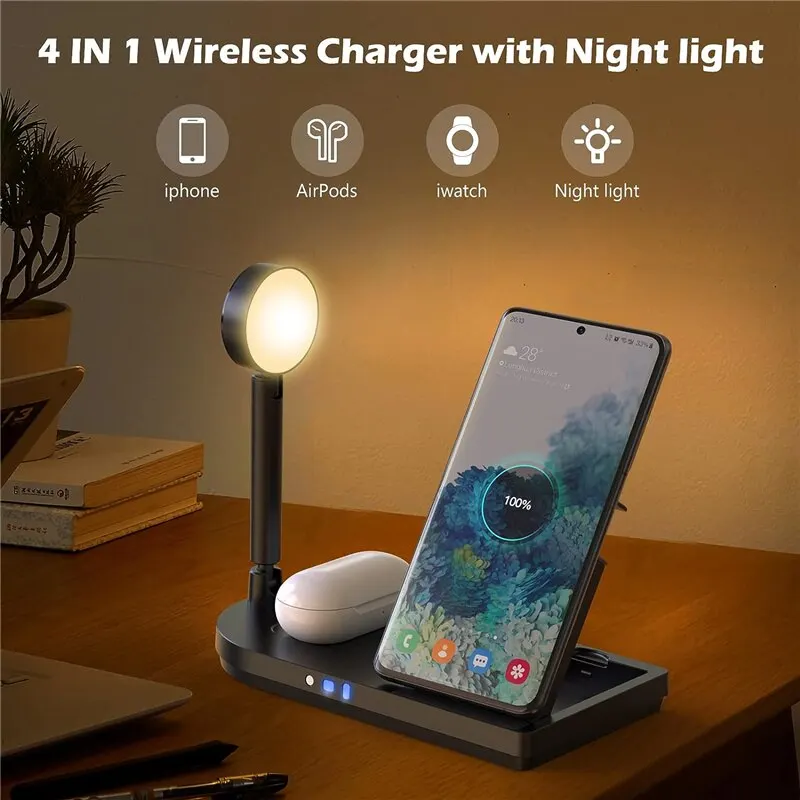 Foldable 3-in-1 Wireless Charger Stand With LED Night For iPhone 17~12 Apple Watch AirPods Pro or For Samsunng Galaxy Watch Buds - view 2