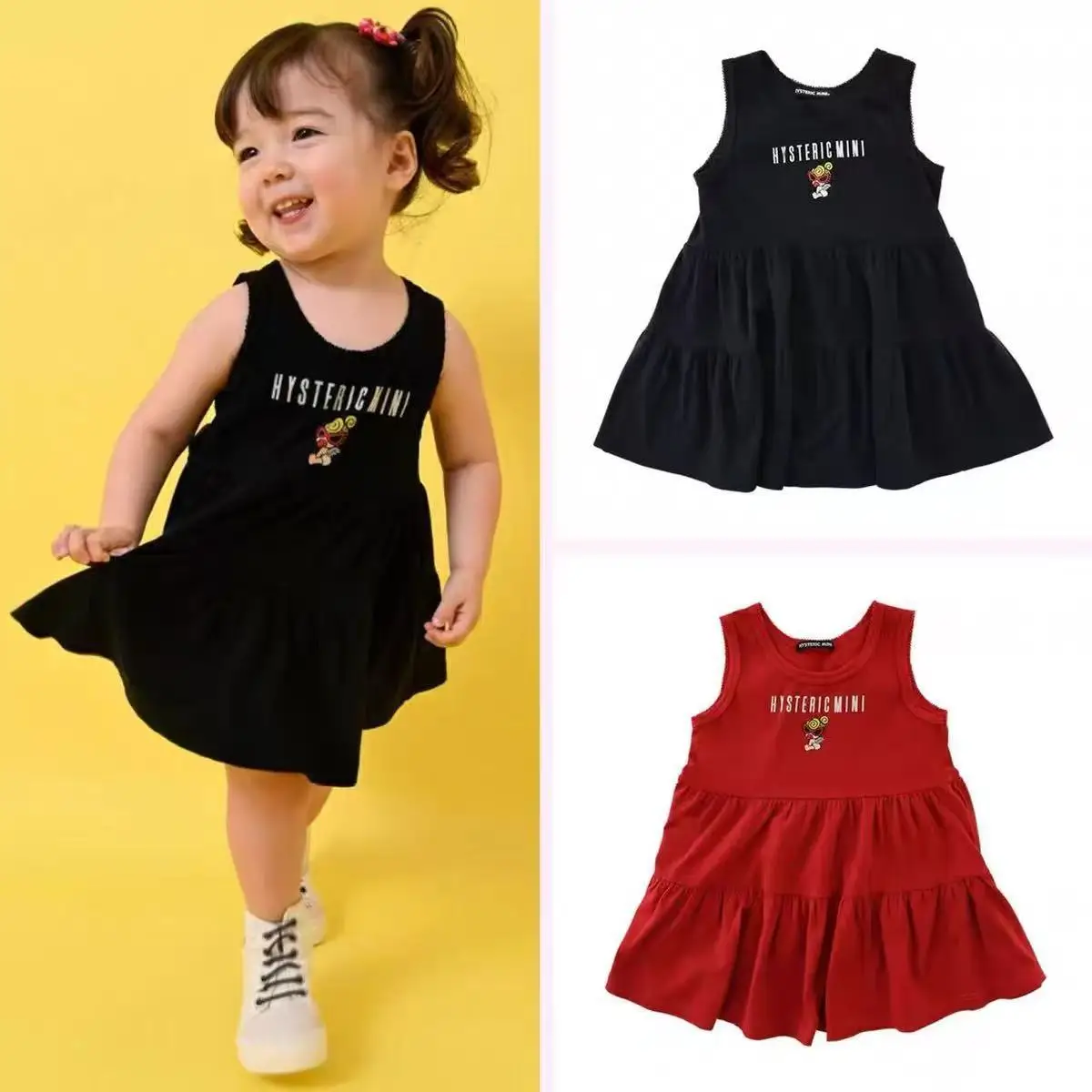 

2025 Summer Tide Brand Children's Clothing Black Super Cotton Girl Skirt Vest Skirt