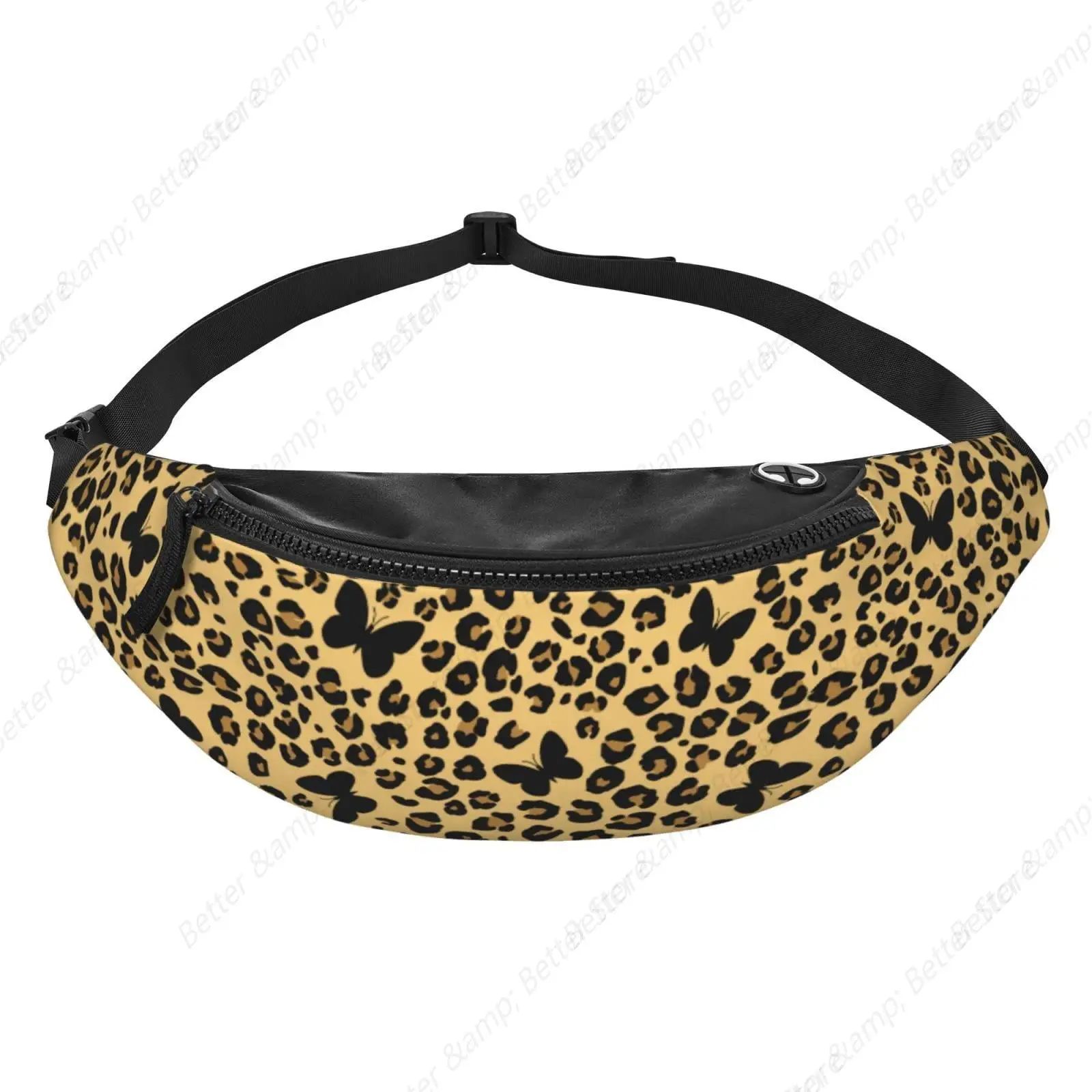 Leopard Butterfly Fanny Packs For Women With Earphone Hole, Adjustable Belt Bag Waist Bag Cross Body Fanny Pack Chest Bag