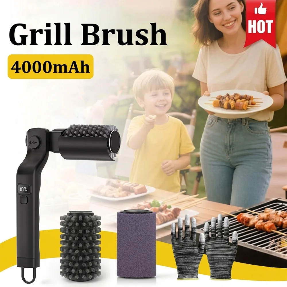 

Electric Grill Brush, Cordless Rechargeable Grill Cleaning Brush with Stainless Steel Brush Head, Cleaner for BBQ Grate
