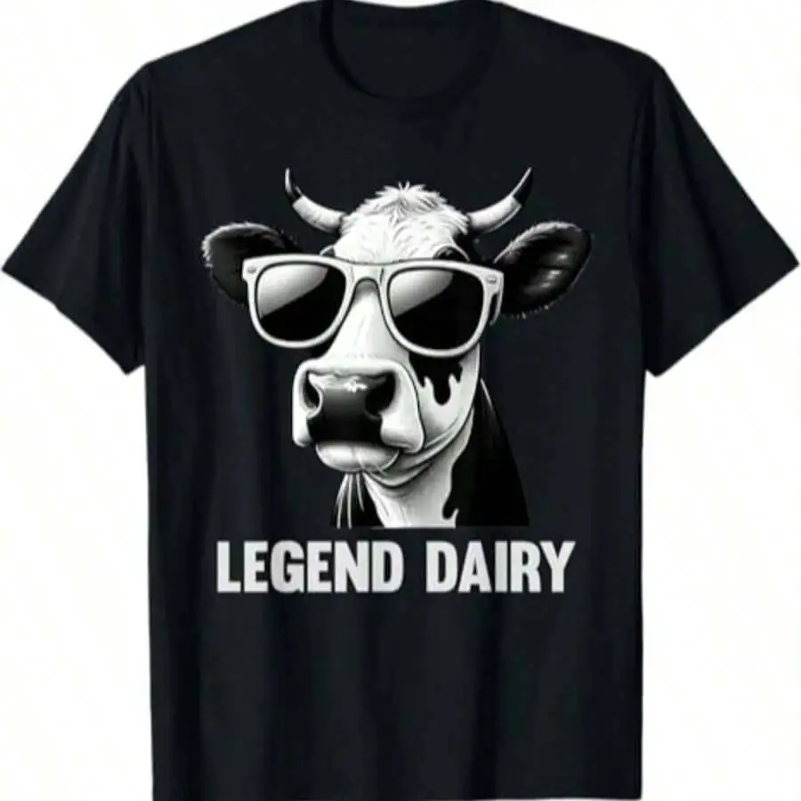 Legend Dairy Funny Cow Farmer Pun Graphic T-Shirt 100% Cotton Trendy Y2K Short-Sleeve Tee-Soft, Quick-Drying, Moisture-Wicking;