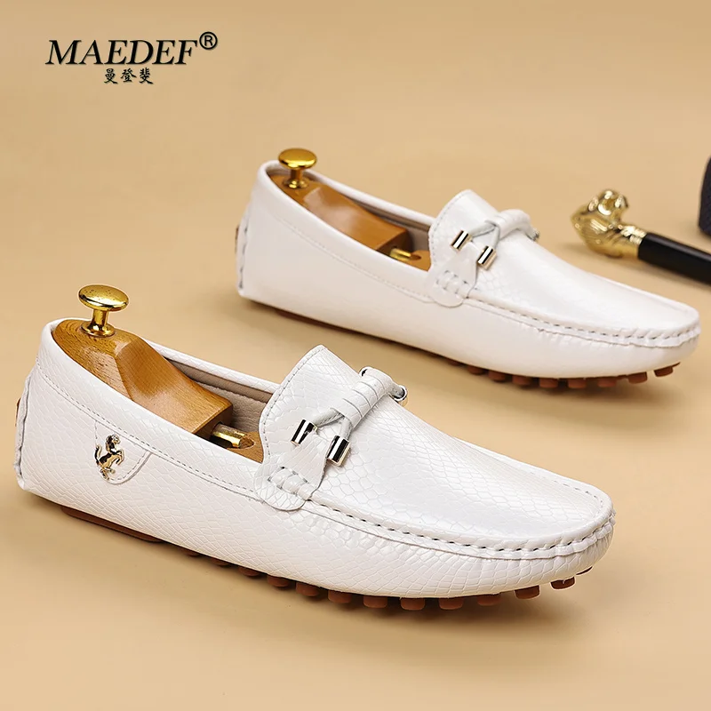 2026 Men's Summer Loafers Men Handmade PU Leather Loafer Casual Driving Flats Slip-on Shoes Luxury Comfy Moccasins White Loafers