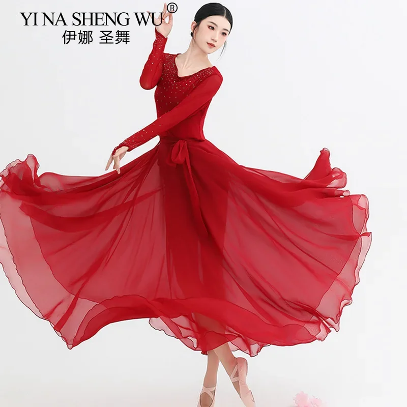 

Женская восточная юбка для танца живота, 720-градусная гойдалка, красный наряд для выступлений, элегантный костюм со стразами для женщин, танцевальная одежда