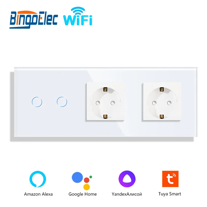 Bingoelec-wifi Interruptor de Toque de Parede Gang 1w Normal ue Duplo Plugues Interruptores de Luz Funciona com Alexa Tuya Google Casa