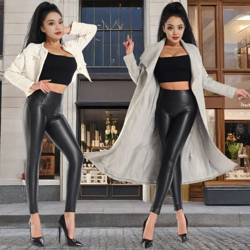 Pantalones de cuero sexuales con entrepierna abierta para exteriores, pantalones calientes exóticos para mujer, mallas de cadera melocotón, pantalones de Yoga para mujer, mallas ajustadas de lana de Pu