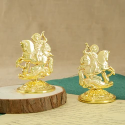 HTISOK Orthodox Myth George Killing Snake Icon Gold Plated Religion Gift Box Church Home Table Stand Religion Statue