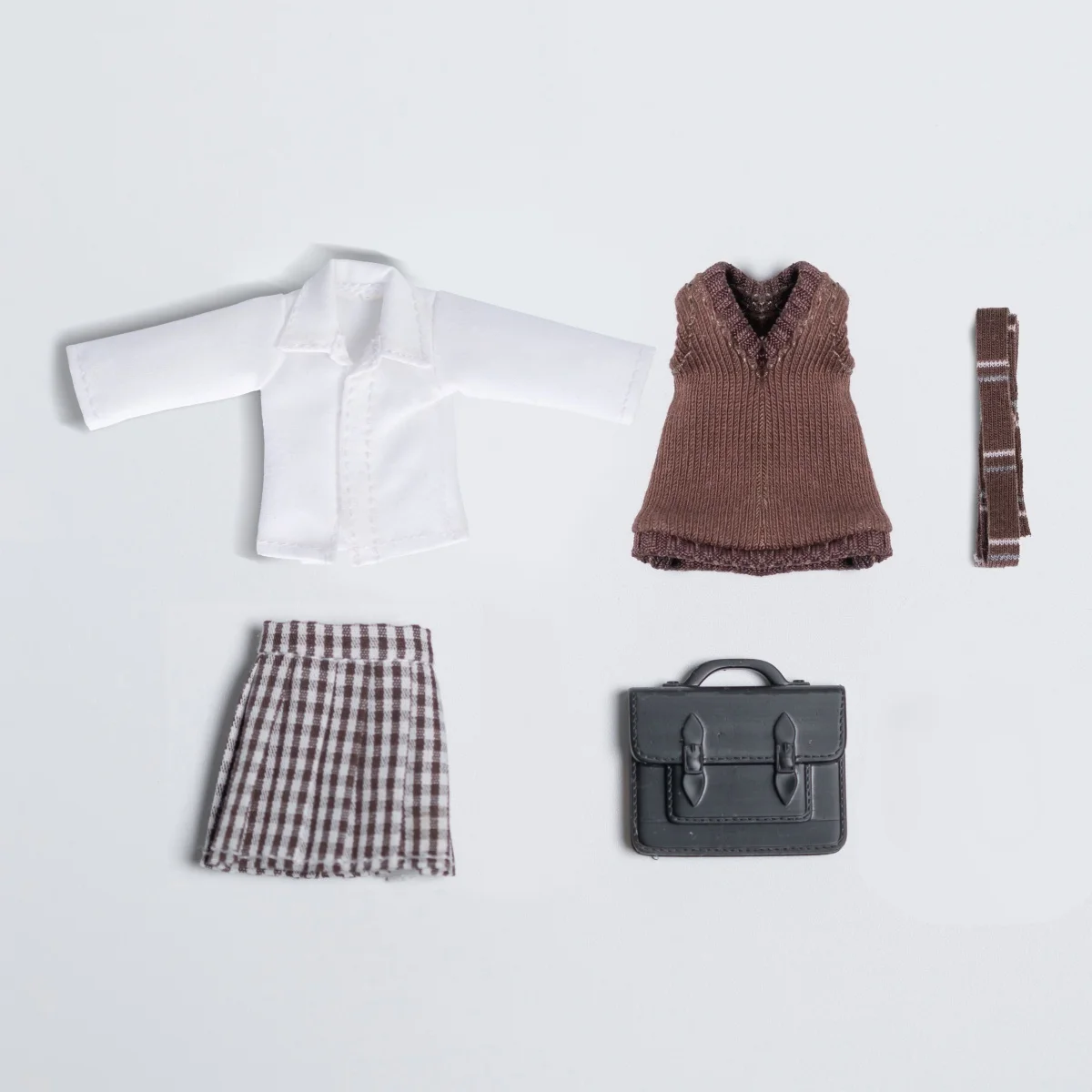 【Clothing Only】Handmade 1/12 Scale White Shirt Knitted Vest  Plaid Pleated Skirt Set For 6inchs Goddess device Action Figure