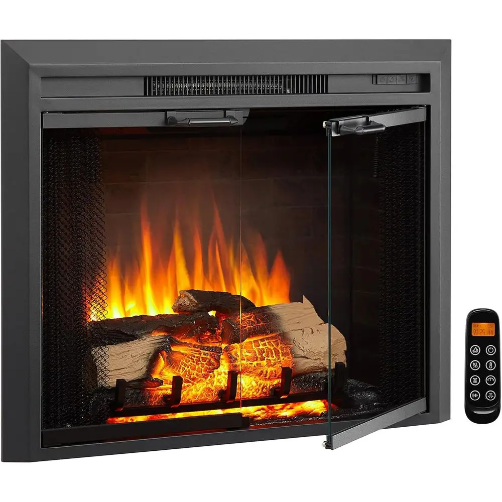 

30 Electric Fireplace Insert with Glass Door, 750/1500W Heater, Crackling Sound, Remote Control