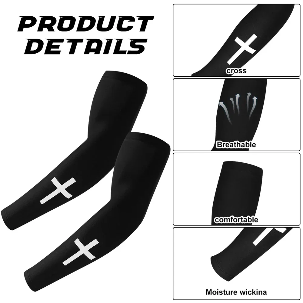 1 Paar UV-Kühl-Kompressionsarmstulpen mit christlichem Kreuz-Design, atmungsaktive Sport-Armstulpen für Jugendfußball, Baseball – Detail 3