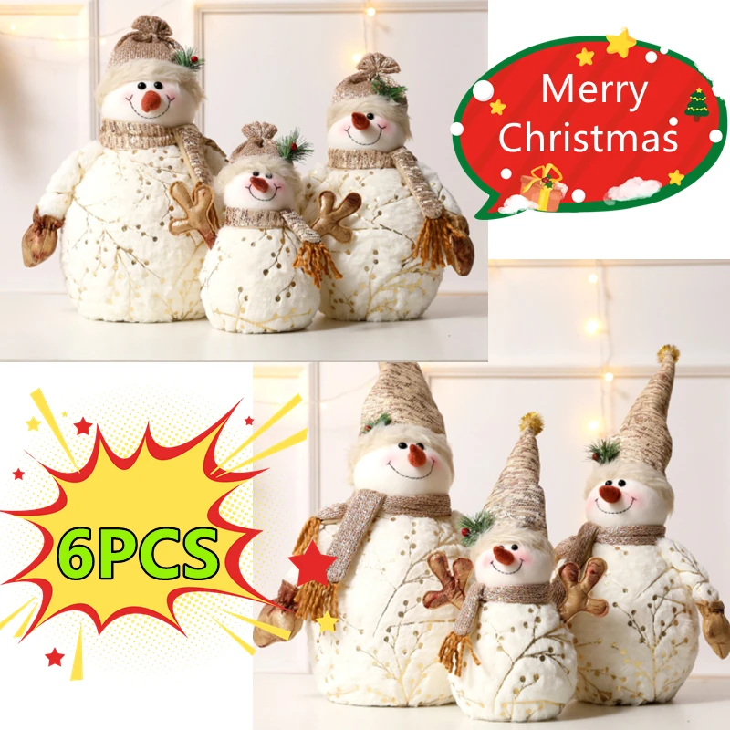 6/1PC 60/50/26cm Big Size Christmas Dolls Decoration Short Plush Printe Santa Claus Snowman Doll for Christmas Tree Ornaments