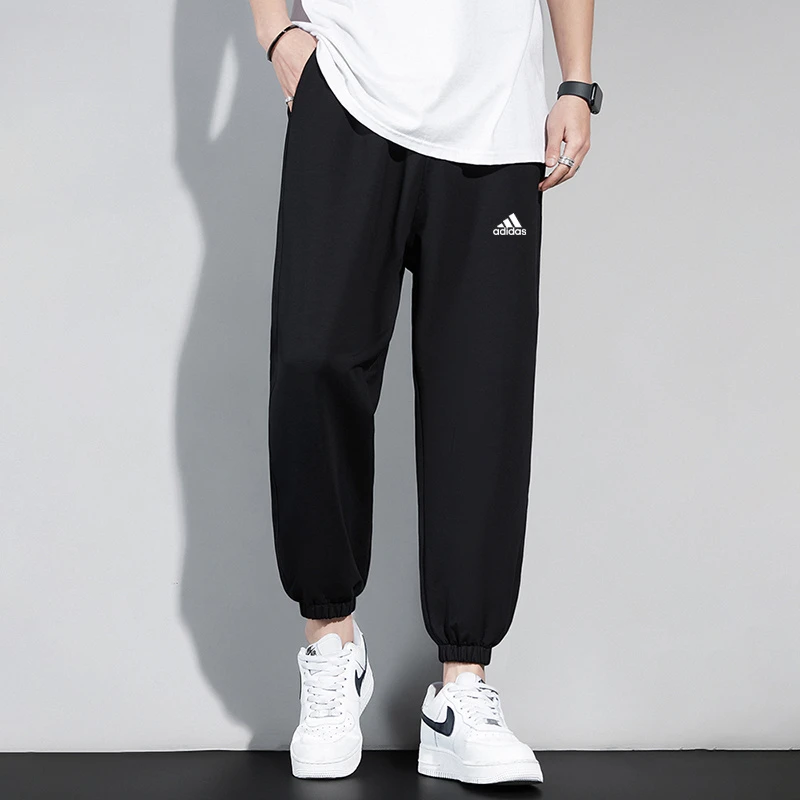 

Adidas Breathable Trousers Men and Women Summer Lightweight Elasticity Cropped Pants Comfortable Sweatpants Black or Grey