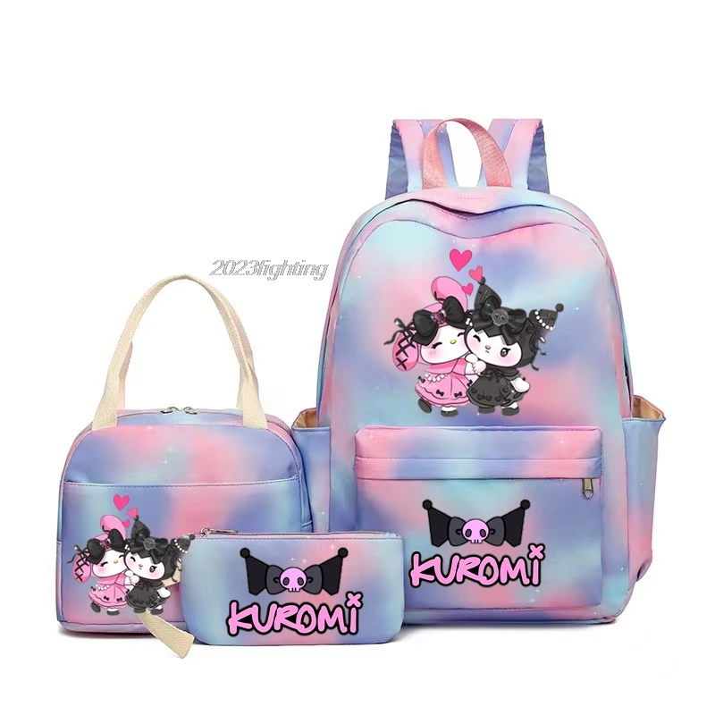 Kuromi Backpacks Girls High School Student School Bags with Lunch Bags Cute Outdoor Sports Leisure Mochilas