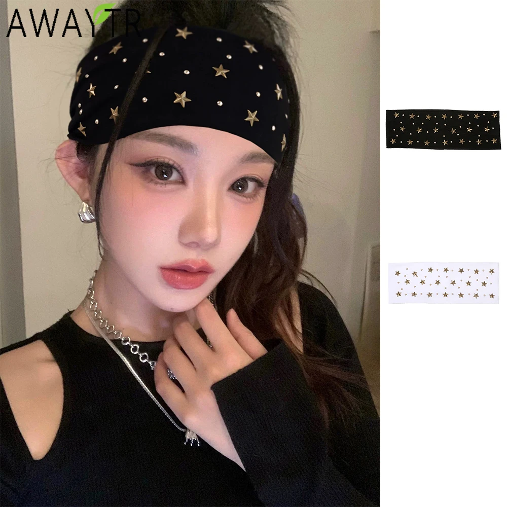 

AWAYTR ‌Pentagram Rivets Elastic Headbands Fashion Fabric Bow Wide Headband Plastic Hair Accessories For Women Trends