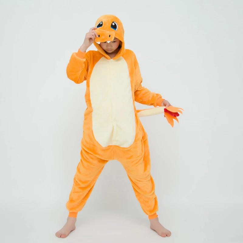 Boys Girls Cute Kigurumi Fire Dragon Cartoon Animal Pajamas Cosplay Costumes Kids OnePiece Onesies For Christmas Halloween Party