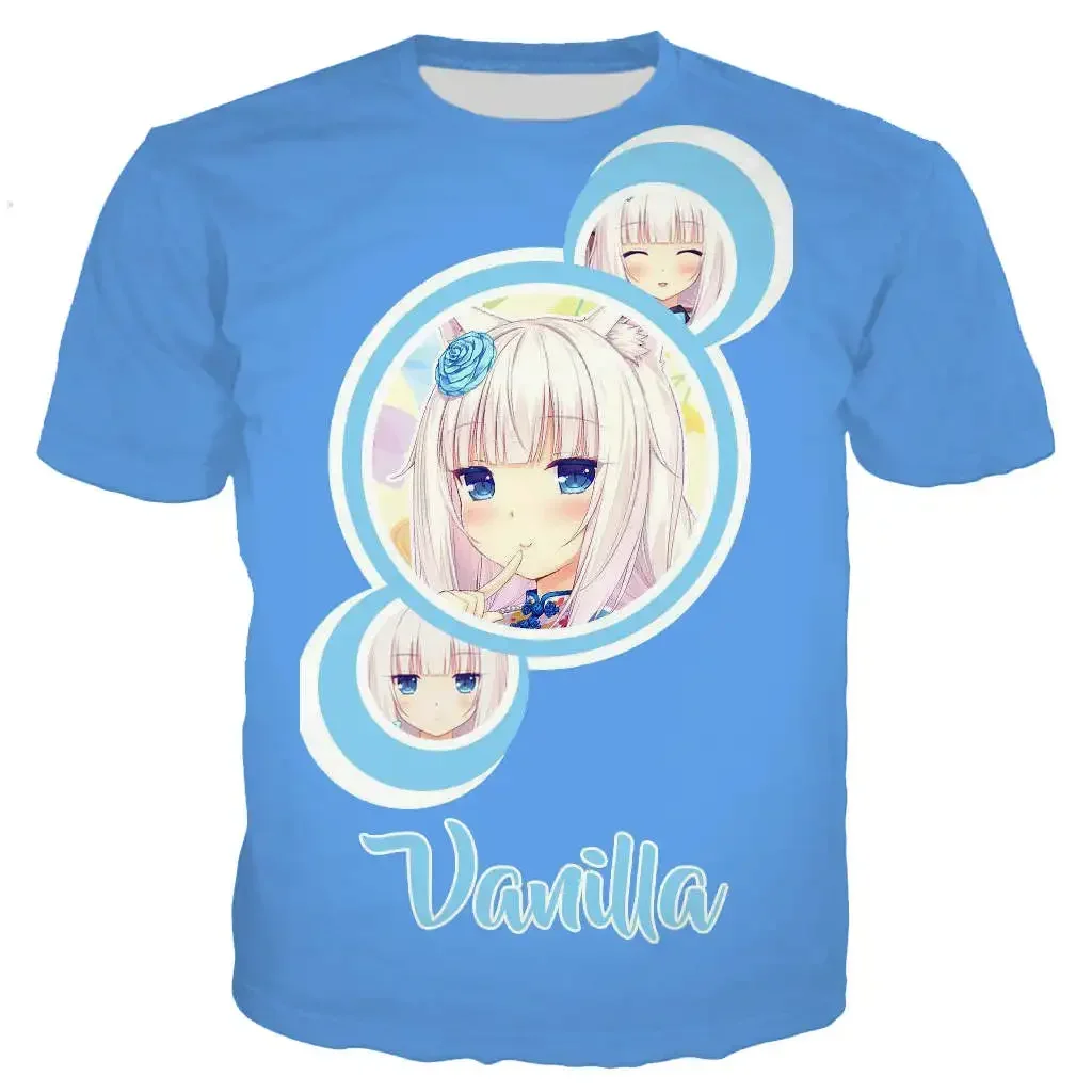 Neues cooles T-Shirt für Männer/Frauen, Nekopara Chocolate Vanilla, 3D-gedruckt, niedliches Anime-Kurzarm-T-Shirt im Harajuku-Stil, Streetwear-T-Shirt-Oberteile – Detail 8