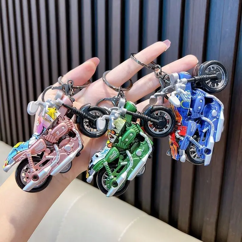 

Retro graffiti mini Harley-Davidson motorcycle keychain, cartoon car, car key chain pendant, motorcycle model pendant