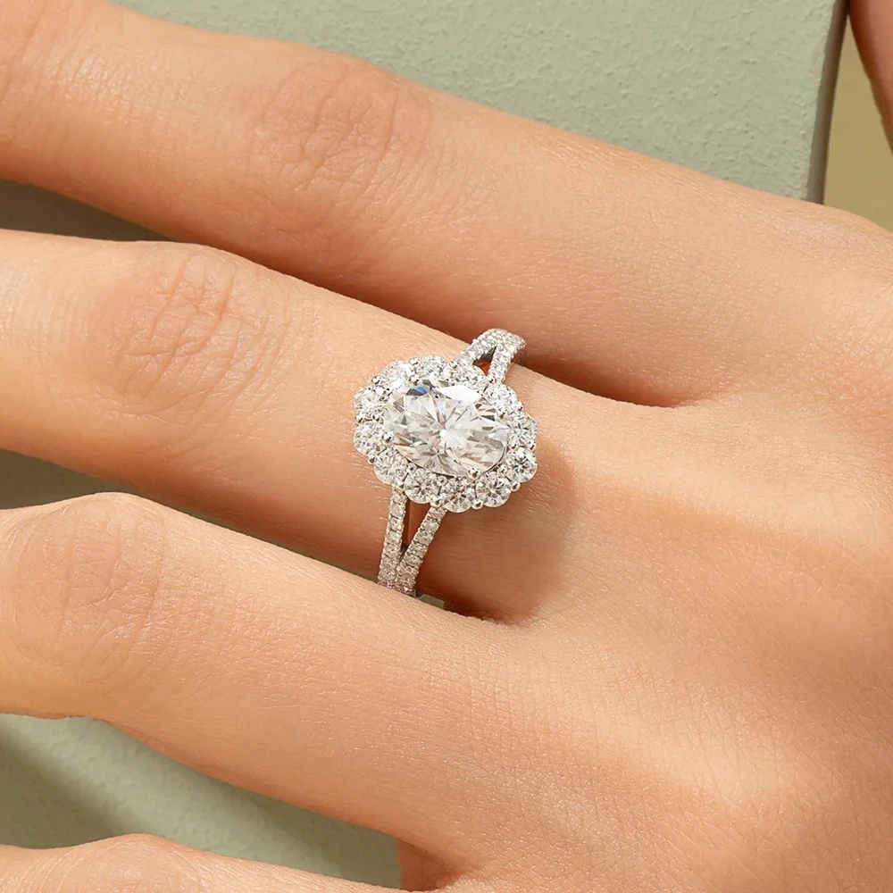 BXINY 2Carat Oval Cut Moissanite Rings 925 Sterling Silver For Women Lab Diamond Halo Wedding Bands Fine Jewelry GRA Certificate