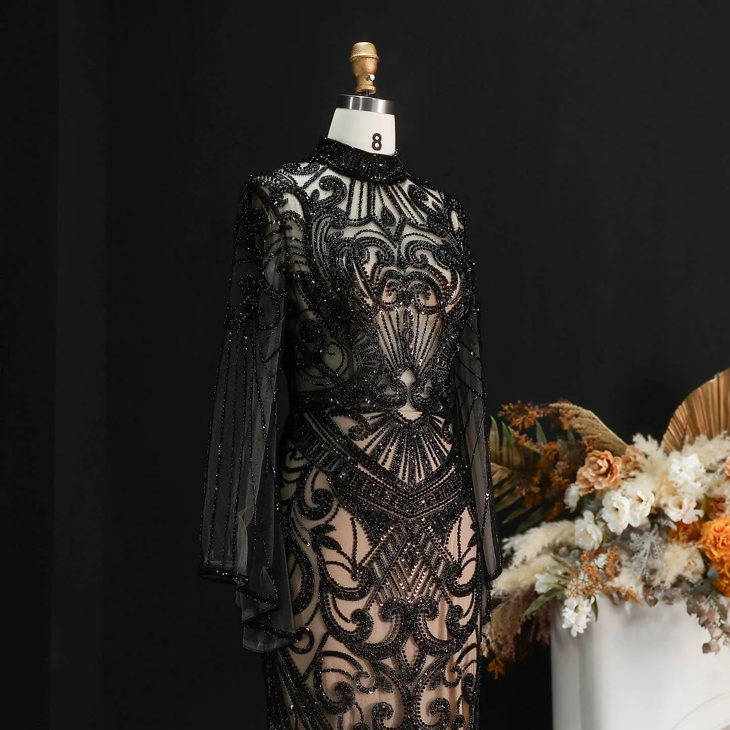 Sharon Said Abendkleider Luxuriöse Meerjungfrauenkleider mit Hohem Kragen und Langen Ärmeln, Funkelnde Pailletten-Formelle Kleider für Abschlussball und Party, Elegantes SS055 Maßgeschneidert – Detail 13
