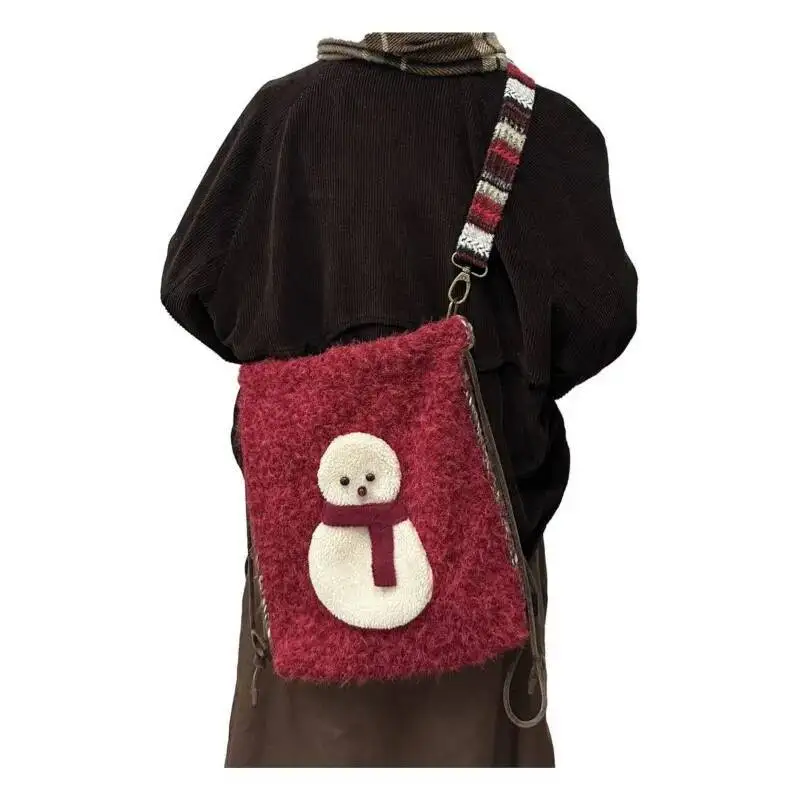 Bloom Snowman Red Plush Mini Backpack Women Retro Soft Casual Shoulder Crossbody Bags Ladies 2024 Handbag Purse Christmas Gift