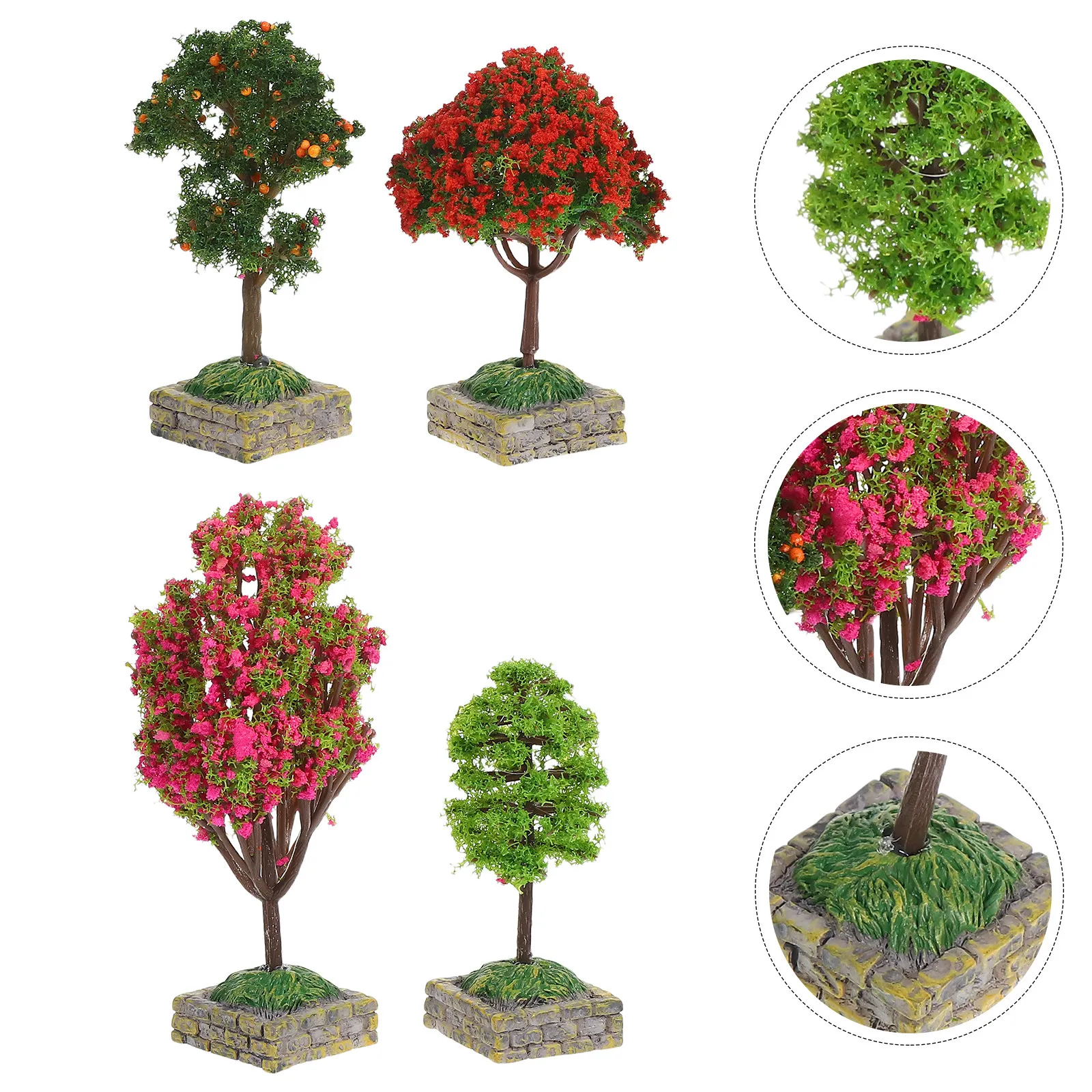 4Pcs Fake Miniature Trees Realistic Detailing Plastic Micro Garden Diorama Decoration for Dollhouse Outdoor Scene DIY Project