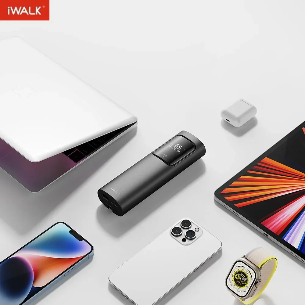 

iWALK Laptop Power Bank, 20000mAh 65W 3-Output Portable Charger with Built-in USB-C Cable, PD QC Fast Charging External Battery