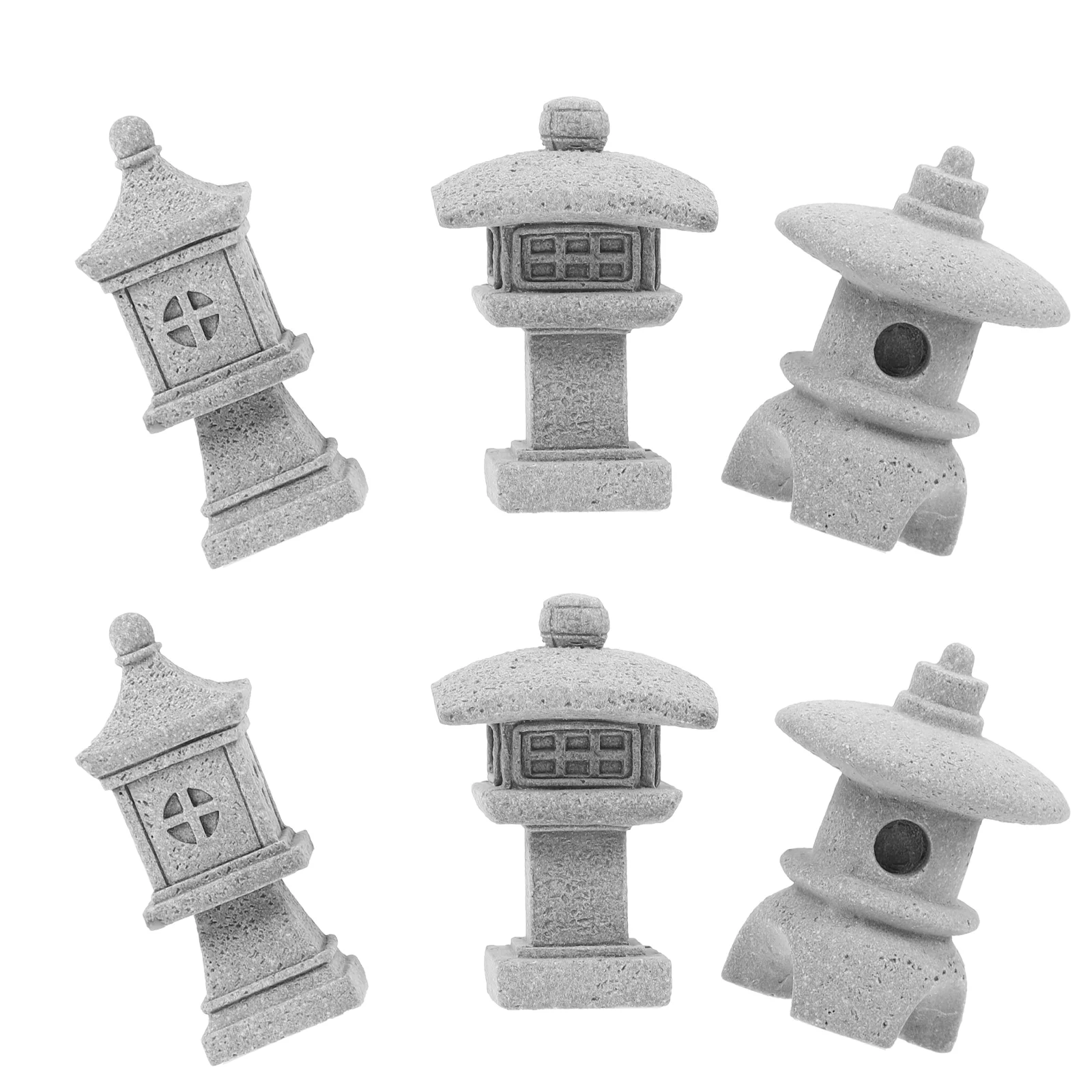 6 Pcs Stone Lantern Ornaments Miniature Statue Aquarium Decorations Porch Landscaping Pagoda Garden Sandstone