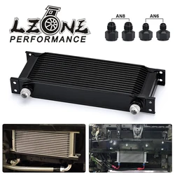 LZONE - 15 Row AN10 Stacked Plate Oil Cooler 10AN to 6AN 8AN Adapter Universal Engine Transmission Aluminum Black JR7015