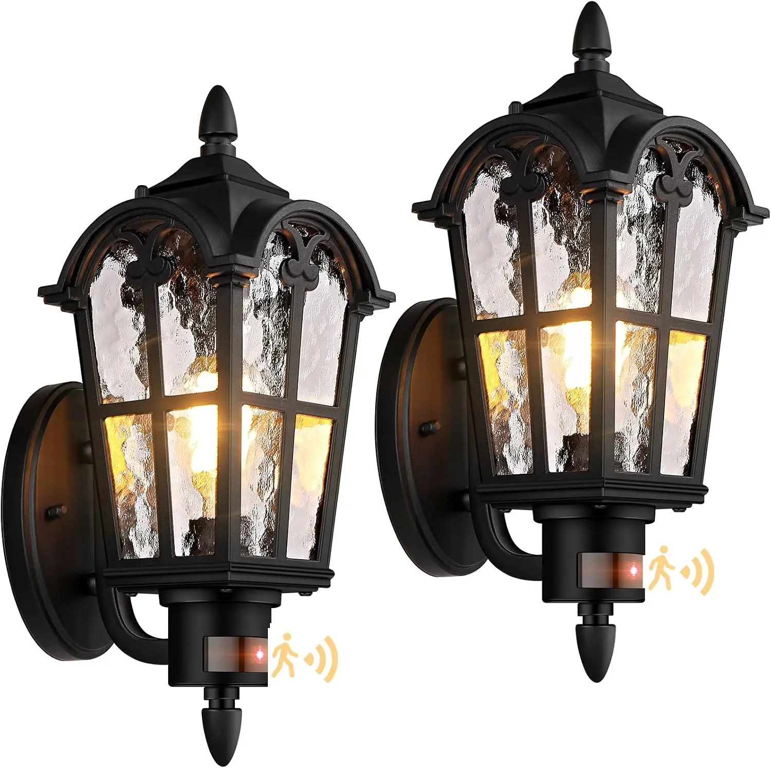 Dusk Dawn Outdoor Wall Lights Motion Sensor Lanterns Vintage Black Porch Sconces House Front Door Fixtures Two Pack 16 Inch