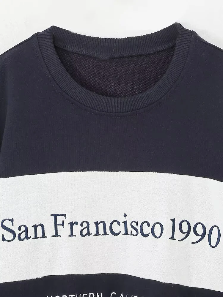 European style new arrival women's fashion versatile and elegant letter print round neck long-sleeved loose sweatshirt.