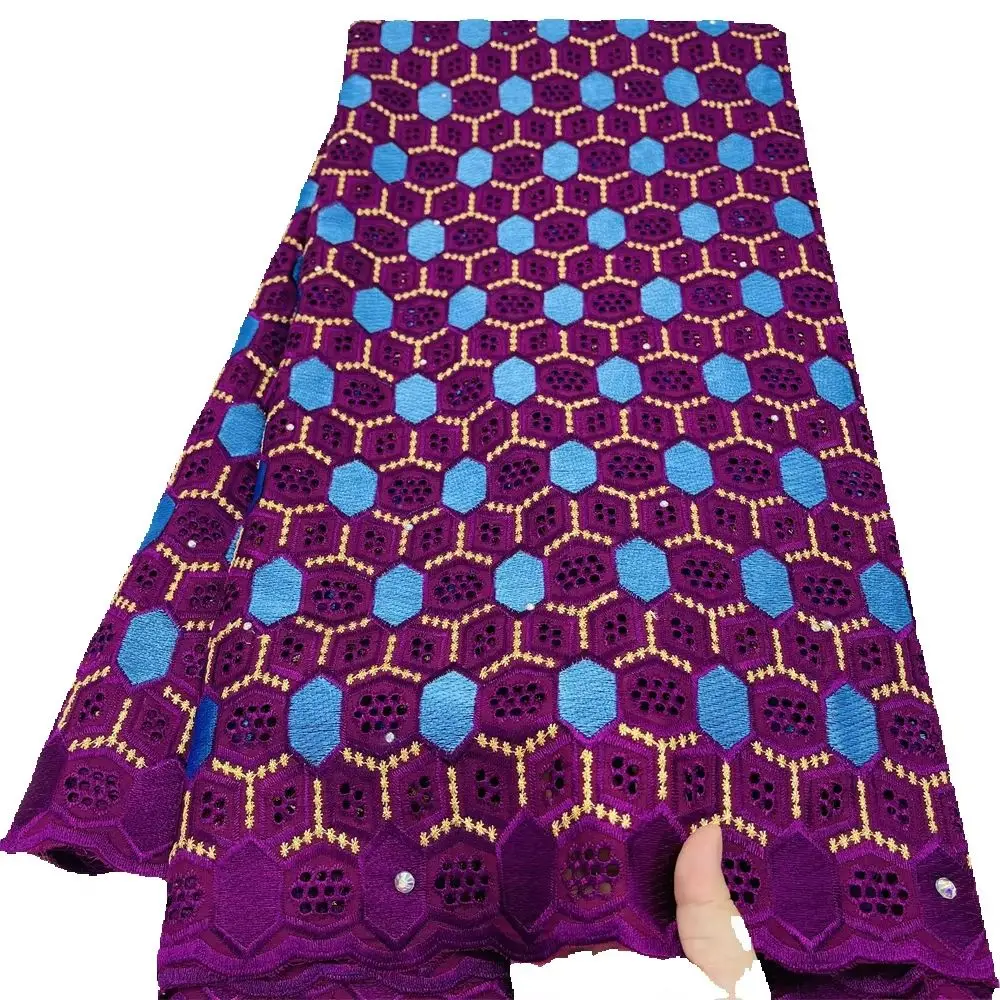 

Luxury 100% Cotton Purple African Lace Swiss Voile Fabric Elegant Durable for Wedding Party Dresses