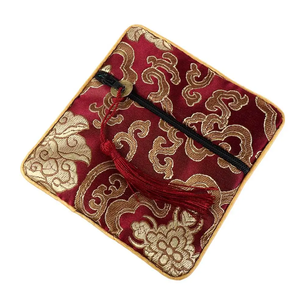 Flower Pattern Zipper Bag Jewelry Packaging Silk Jewelry Organizer Chinese Style Coin Purse Brocade Pouch Jewelry Storage Bag